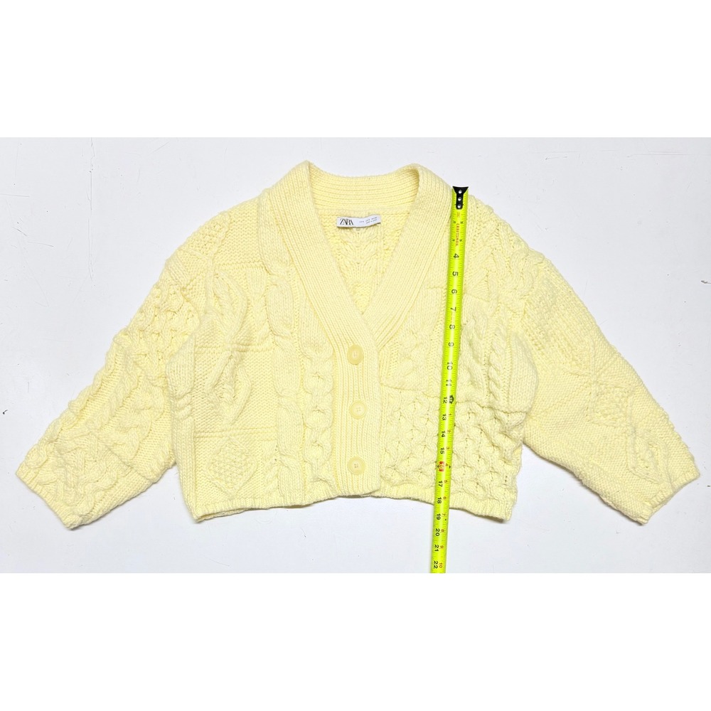 Zara Blogger Fav Womens Yellow Cable Knit Cropped Cardigan Small V-Neck‎ Chunky